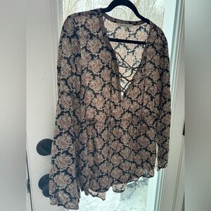 Daniel Rainn Black and Pink Lace-Up Blouse